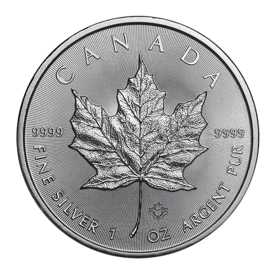 A picture of a 1 oz Silver Maple Leaf Coin (2022)